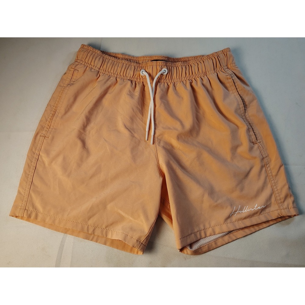 Hollister Men Swim Trunks Peach Orange Mesh Lined Drawstring Shorts XS 5" Inseam